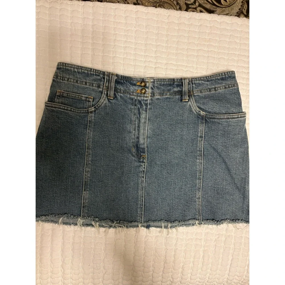 Jones Of New York, Jones Sport Denim Mini Skirt‎ With Frayed Hem,8, Stretch